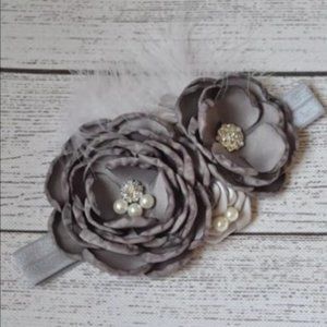 Gray floral Easter headband bow birthday hair accessories photoshoot flowers
